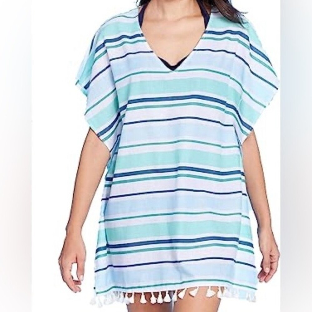 Kona Sol Women's V Neck Tunic Cover Up Blue Lightweight Size XL Extra Large